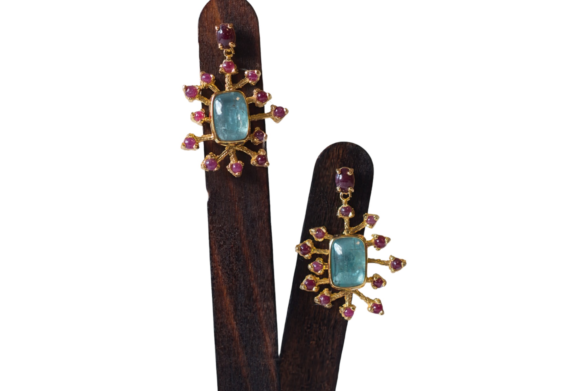Ruby Ladder, Ruby & Aquamarine Drop Earrings